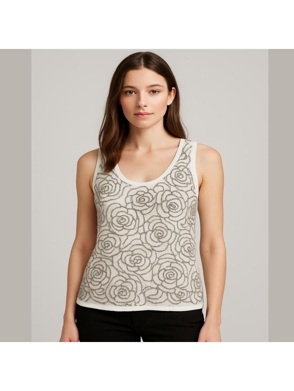 Design History White Sleeveless Silver Metall Ball Beaded Top Plus Size 1X